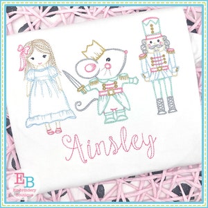 Nutcracker Clara Trio Sketch Design, INSTANT DOWNLOAD, Multiple Sizes & Formats, Machine Embroidery Digital File, Fun Xmas Festive Design