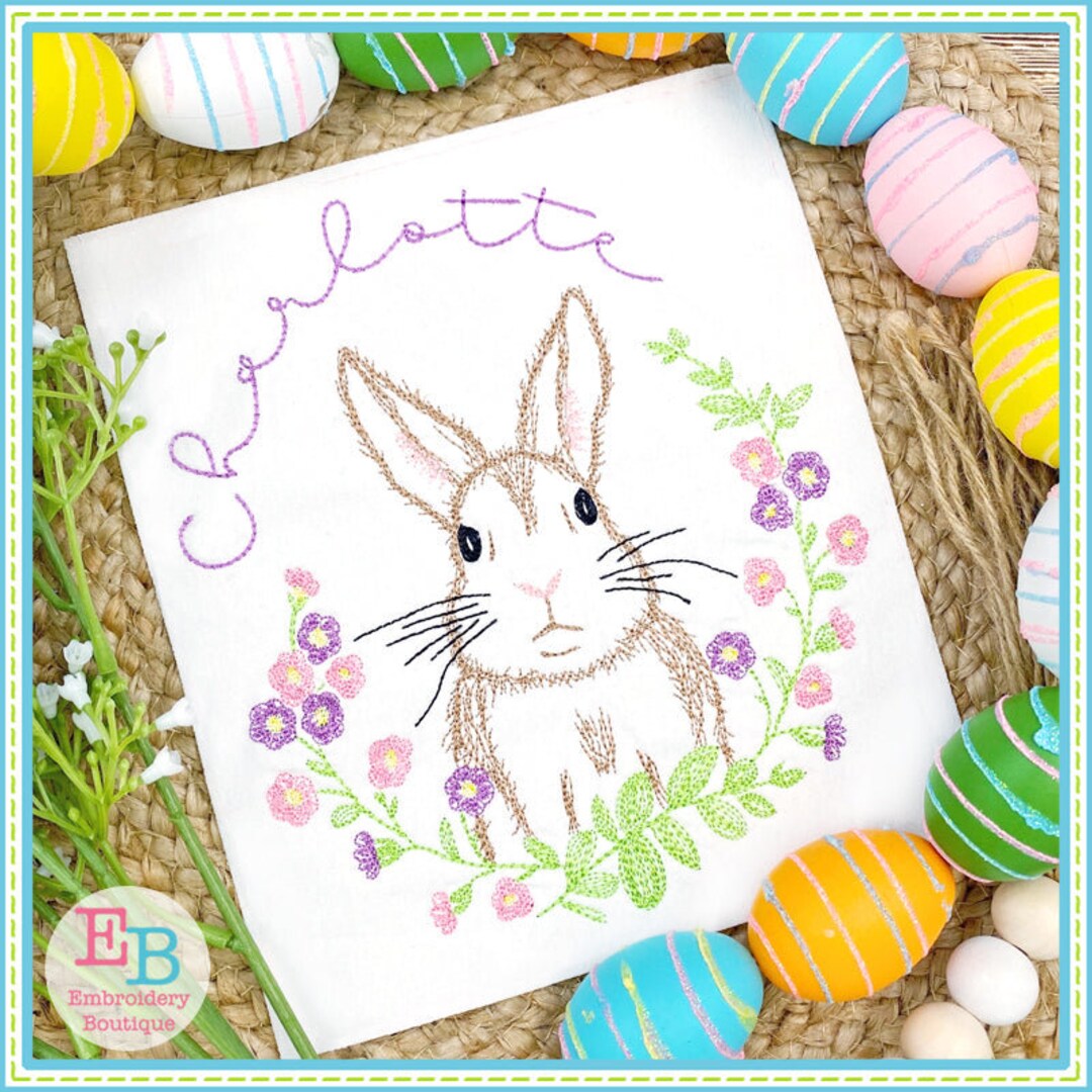 Bunny Floral Wreath Embroidery Design: Easter Rabbit (digital File) - Etsy