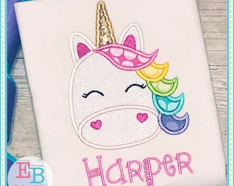Unicorn Face Applique Design, INSTANT DOWNLOAD, Multiple Sizes & Formats, Machine Embroidery Digital Design File, Unicorn Birthday Party