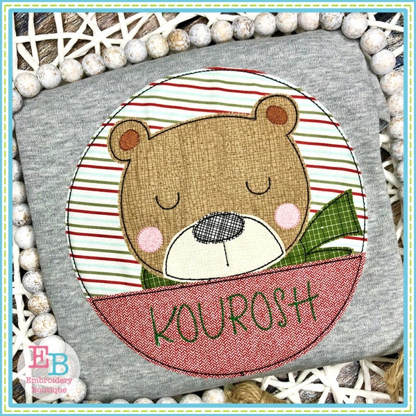 Bear Circle Bean Stitch Applique, INSTANT DOWNLOAD, Multiple Sizes & Formats, Machine Embroidery Digital File, Fun Christmas Design