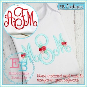 Perfectly Posh Monogram Embroidery Font with Rose Add Ons, INSTANT DOWNLOAD, Multiple Sizes & Formats, Machine Applique Digital Design File