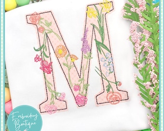 Wildflower Applique Alphabet, INSTANT DOWNLOAD, Multiple Sizes & Formats, Machine Embroidery Digital Design File, Floral Monogram Letters