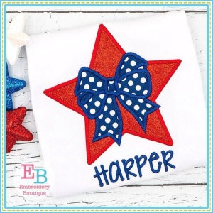 Star Bow 2 Applique, 4th July Design, INSTANT DOWNLOAD, Multiple Sizes and Formats, Machine Embroidery Digital File, Puffy Bow Design