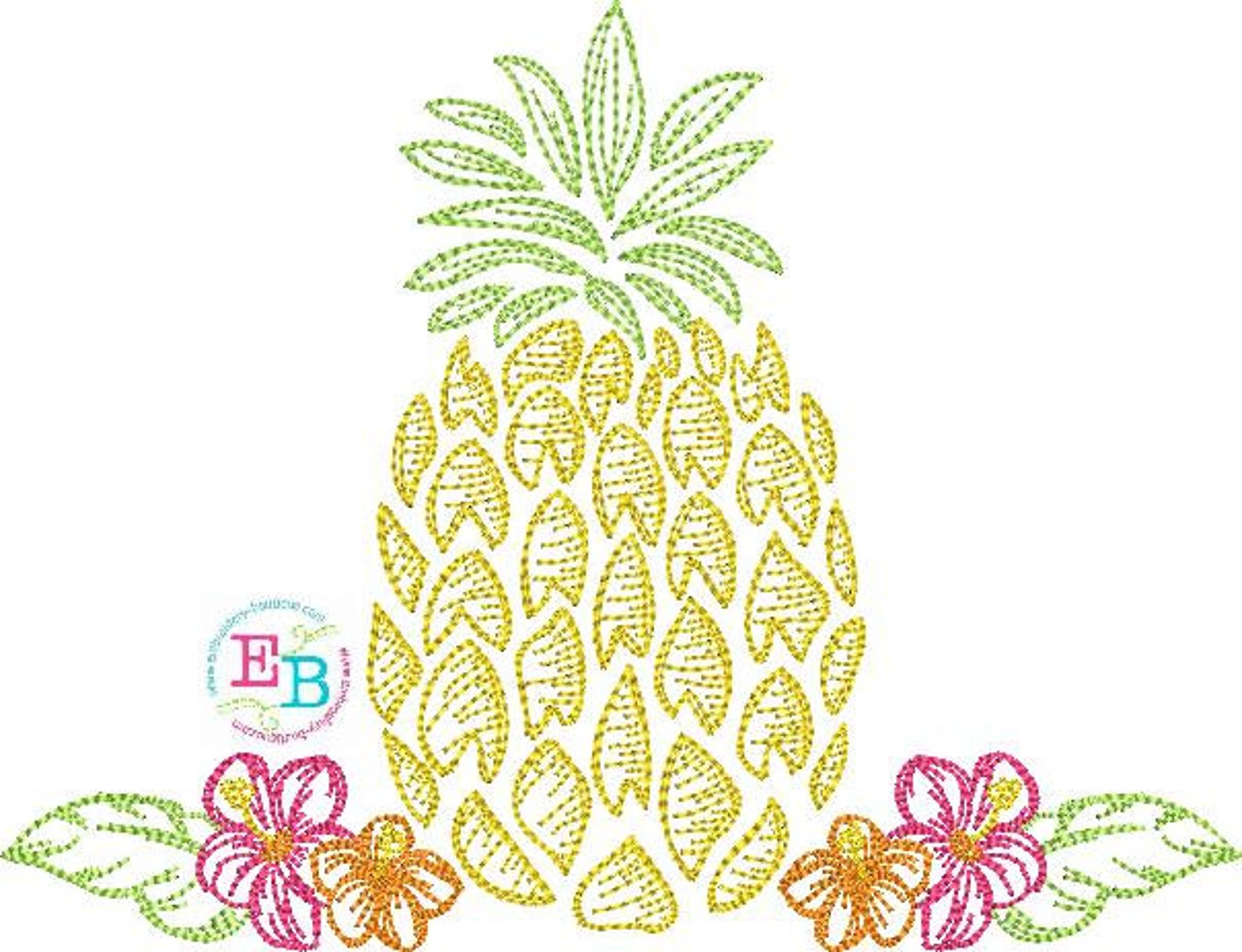 Pineapple Hibiscus Embroidery Design: Summer Tropical File (instant ...