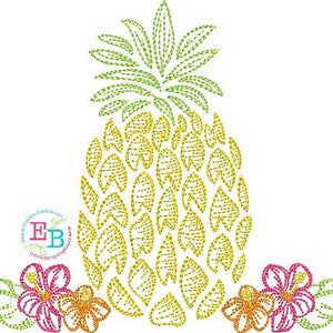 Pineapple Hibiscus Embroidery Design: Summer Tropical File (instant ...