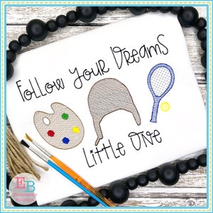 Reading Sketch Embroidery Design, INSTANT DOWNLOAD, Multiple Sizes & Formats, Machine Embroidery Digital File, Follow Your Dreams Little One