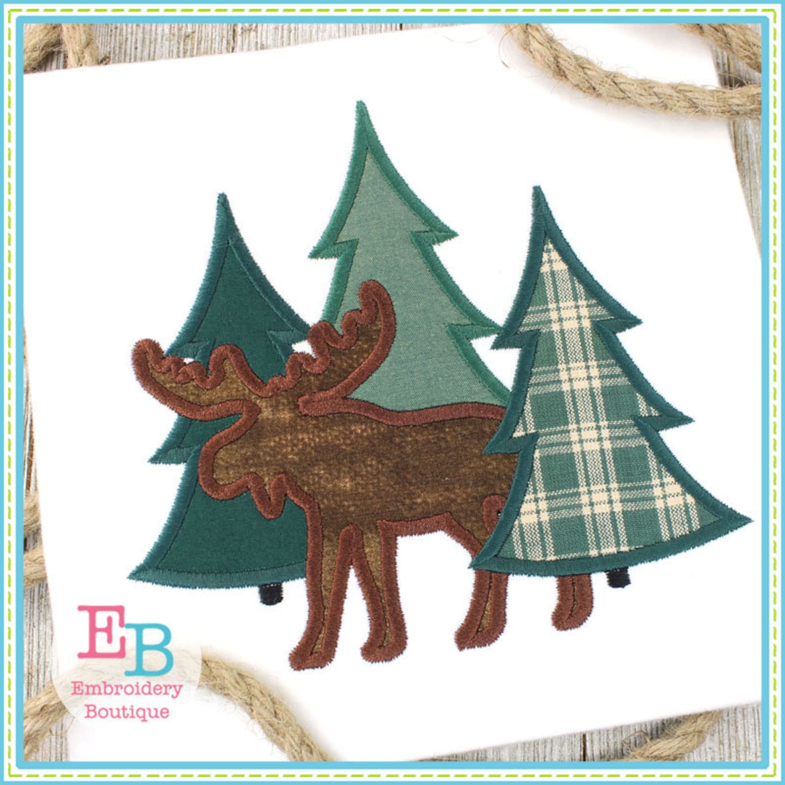 Moose Trees Satin Applique Design Moose Applique Design Etsy