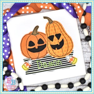 Pumpkin Banner Candy Corn Bean Stitch Applique, INSTANT DOWNLOAD, Multiple Sizes & Formats, Machine Embroidery File, Fun Halloween Design