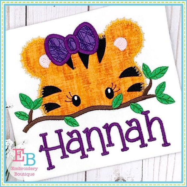 Tiger Girl Peeker Applique, INSTANT DOWNLOAD, Multiple Sizes & Formats, Machine Applique Embroidery Digital File, Jungle Animals