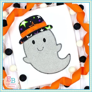Ghost Hat Zigzag Stitch Applique, INSTANT DOWNLOAD, Multiple Sizes & Formats, Machine Applique Embroidery File, Fun Halloween Design