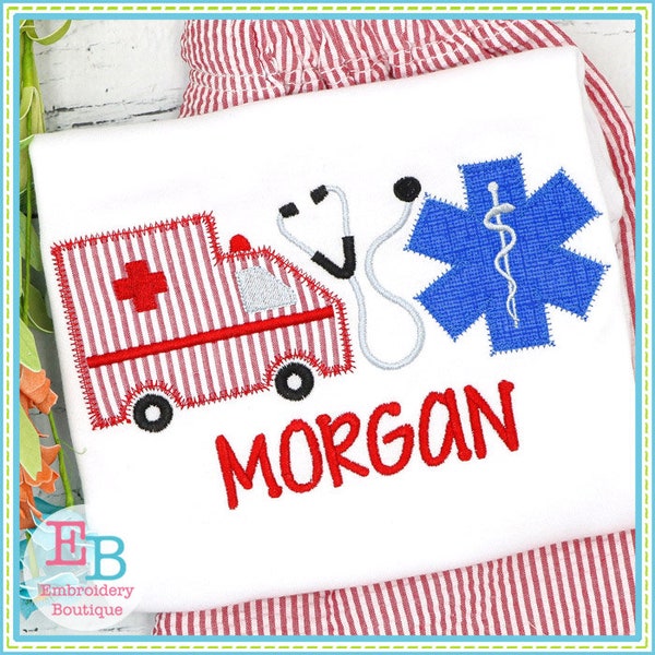 EMS Trio Zigzag Applique, INSTANT DOWNLOAD, Multiple Sizes & Formats, Machine Embroidery File, First Responder, Ambulance Doctor Nurse