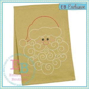 May include: A beige fabric with a white outline of Santa Claus's face. The outline includes a red hat, a white beard, and two black eyes. The text "EB Exclusive" is in the upper right corner of the fabric.