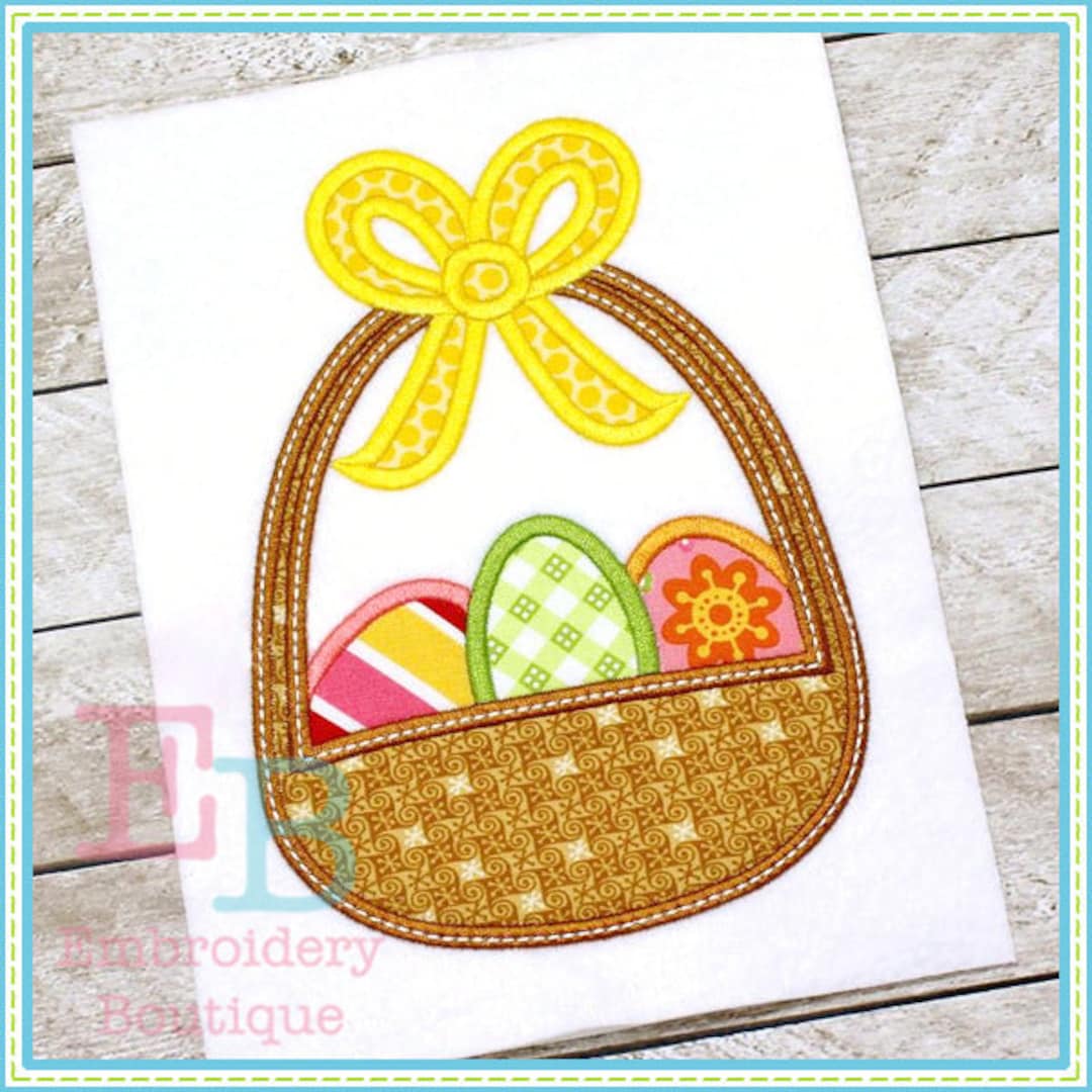 Easter Basket 3 Eggs Applique: Machine Embroidery Design (digital File ...