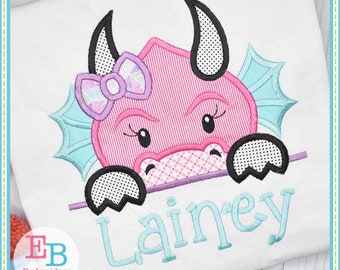 Dragon Girl Peeker Applique: Machine Embroidery Design (Digital Download)