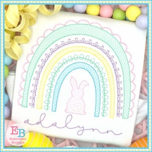 Easter Bunny Rainbow Bean Stitch Embroidery Design (Digital File)