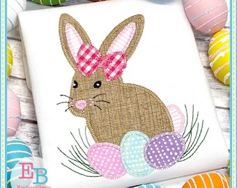 Bunny & Eggs Zigzag Applique: Easter Machine Embroidery File (Instant Download)