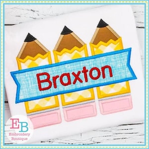 Pencil Banner Satin Applique, INSTANT DOWNLOAD, Multiple Sizes & Formats, Machine Embroidery Digital File, Back to School, Kids Design