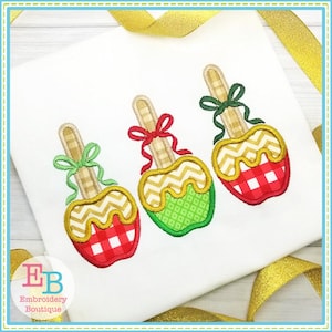 Caramel Apple Trio Applique, INSTANT DOWNLOAD, Multiple Sizes & Formats, Machine Embroidery Digital File, Fun Thanksgiving Fall Design