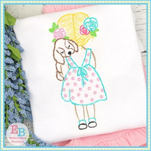 Girl Puppy Watercolor Embroidery Design, INSTANT DOWNLOAD, Multiple Sizes and Formats, Machine Embroidery Digital Design File, Pet Dog
