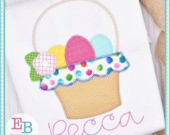 Easter Basket Zigzag Applique: Machine Embroidery File (Instant Download)
