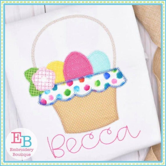 Easter Basket Zigzag Applique: Machine Embroidery File (instant