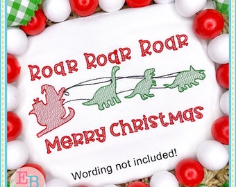 Santa Dinos Sketch Embroidery Design, INSTANT DOWNLOAD, Multiple Sizes & Formats, Machine Digital File, Fun Festive Christmas Sleigh Design