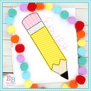 Pencil No Tag Bean Applique, INSTANT DOWNLOAD, Multiple Sizes & Formats, Machine Embroidery Digital File, Back to School, Kids Design