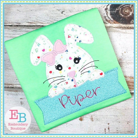 Girl Bunny Applique: Easter Rabbit Machine Embroidery Design (Digital Download)