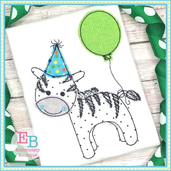 Birthday Zebra Applique, INSTANT DOWNLOAD, Multiple Sizes & Formats, Machine Applique Embroidery Digital File, Jungle Animals