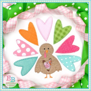 Turkey Heart Blanket Stitch Applique, INSTANT DOWNLOAD, Multiple Sizes & Formats, Machine Embroidery Digital File, Fun Thanksgiving Design