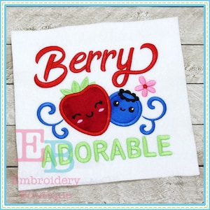 Berry Adorable Applique, INSTANT DOWNLOAD, Multiple Sizes & Formats, Machine Embroidery Digital File, Fun Summer Strawberry Fruit Design