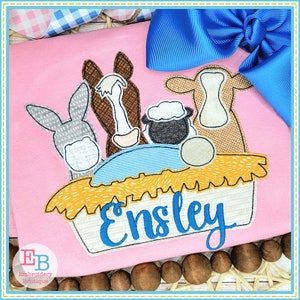 Animals Jesus Manger Bean Stitch Applique, INSTANT DOWNLOAD, Multiple Sizes & Formats, Machine Embroidery Digital File, Fun Festive Design