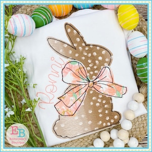 Simple Bunny Big Bow Bean Stitch Applique, INSTANT DOWNLOAD, Multiple Sizes & Formats, Machine Embroidery File, Fun Easter Rabbit Design