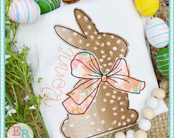 Bunny Big Bow Bean Stitch Applique: Easter Embroidery File (Instant Download)