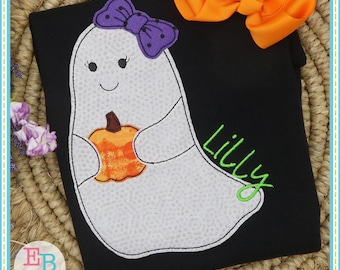 Ghost Bow Pumpkin Applique: Halloween Embroidery Design (Instant Download)