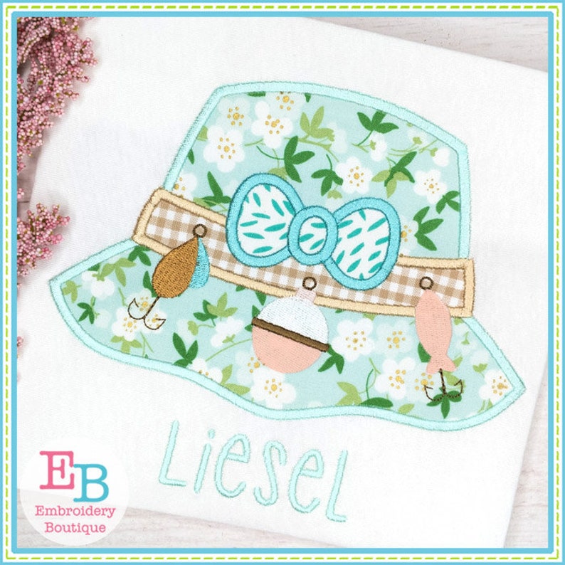 Fishing Hat With Bow Satin Applique Fish Applique Design Etsy
