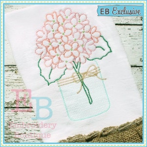 Sketch Hydrangeas Embroidery Design, INSTANT DOWNLOAD, Multiple Sizes & Formats, Machine Digital File, Floral Sketch Embroidery Flowers