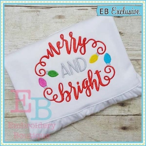 Merry and Bright Machine Embroidery Design: Festive Xmas Lights (Digital File)