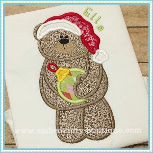 Ornament Bear Applique, INSTANT DOWNLOAD, Multiple Sizes & Formats, Machine Applique Embroidery Digital File, Festive Christmas Tree Bauble