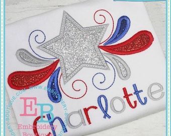 Star Swirls Applique: 4th July Machine Embroidery Design (Digital File)