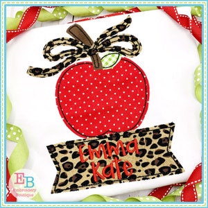 Banner Under Apple Bow Applique, INSTANT DOWNLOAD, Multiple Sizes & Formats, Machine Embroidery File, Back to School, Apple for Teacher