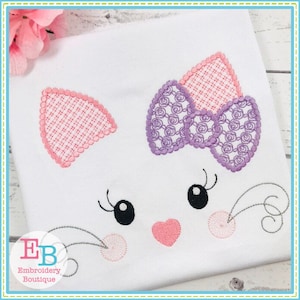 Kitty Face Motif Embroidery Design, INSTANT DOWNLOAD, Multiple Sizes and Formats, Machine Embroidery Digital Design File, Cat Face Girl