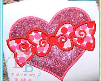 Heart With Bow Applique: Valentine Embroidery Digital File (Instant Download)