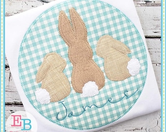 3 Bunnies Applique: Circle Machine Embroidery Design (Digital Download)