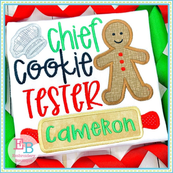 Chief Cookie Tester Applique, INSTANT DOWNLOAD, Multiple Sizes & Formats, Machine Applique Embroidery Digital File, Fun Xmas Cooking Design