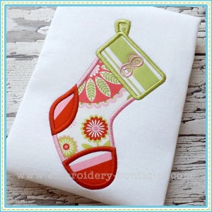 Stocking Applique, INSTANT DOWNLOAD, Multiple Sizes & Formats, Machine Applique Embroidery Digital File, Fun Christmas Festive Design