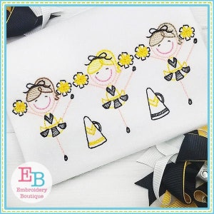 Cheerleader Trio Sketch: Machine Embroidery Design (INSTANT DOWNLOAD)