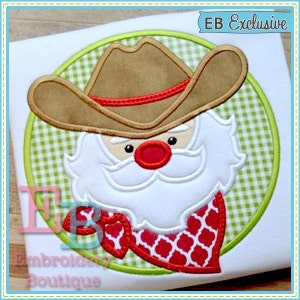 Cowboy Christmas Applique Design, INSTANT DOWNLOAD, Multiple Sizes & Formats, Machine Applique Embroidery Digital File, Fun Santa Design