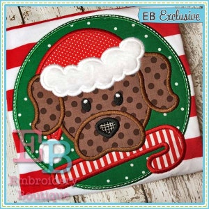 Christmas Puppy Candy Cane Applique - Machine Embroidery Design (Digital Download)