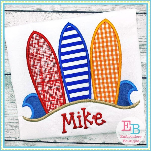 3 Surfboards with Sand Satin Applique, INSTANT DOWNLOAD, Multiple Sizes & Formats, Machine Embroidery Digital File, Summer Beach Surfing